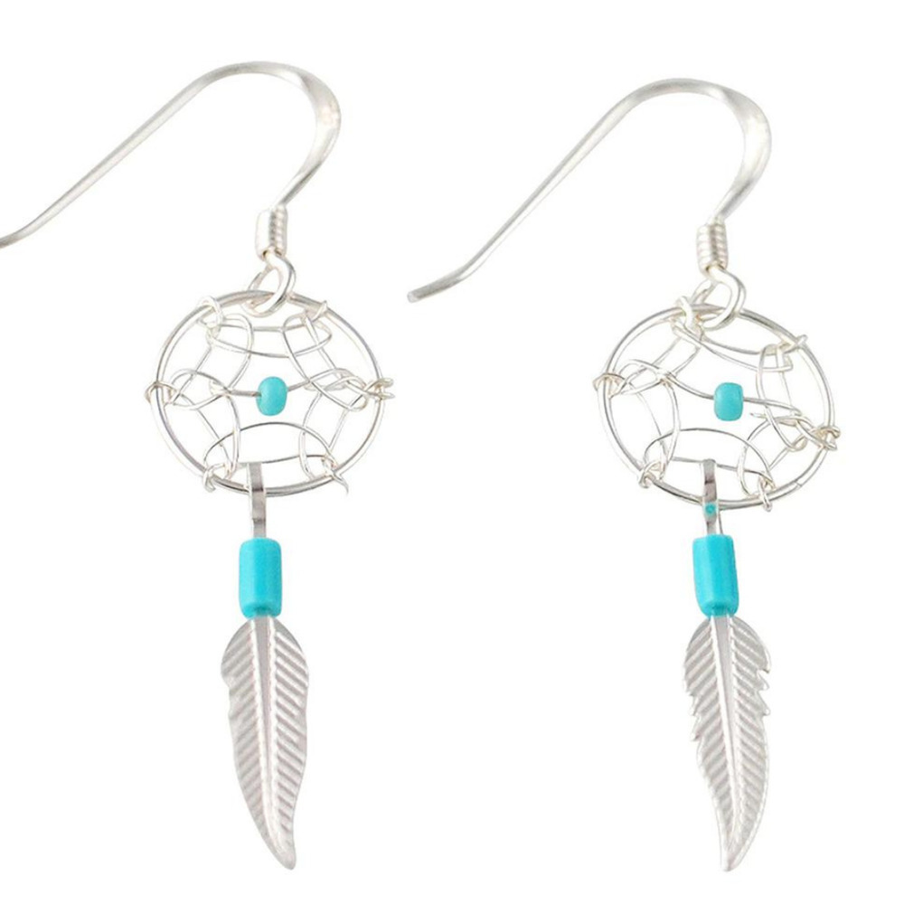 Sterling Silver Earrings Silver Turquoise Heishi Dream Catcher Earrings 925 Stam